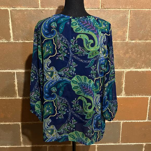 Old Navy Semi Sheer Blue Green Paisley Print Flowy Top Blouse Women's S Small - Picture 5 of 8